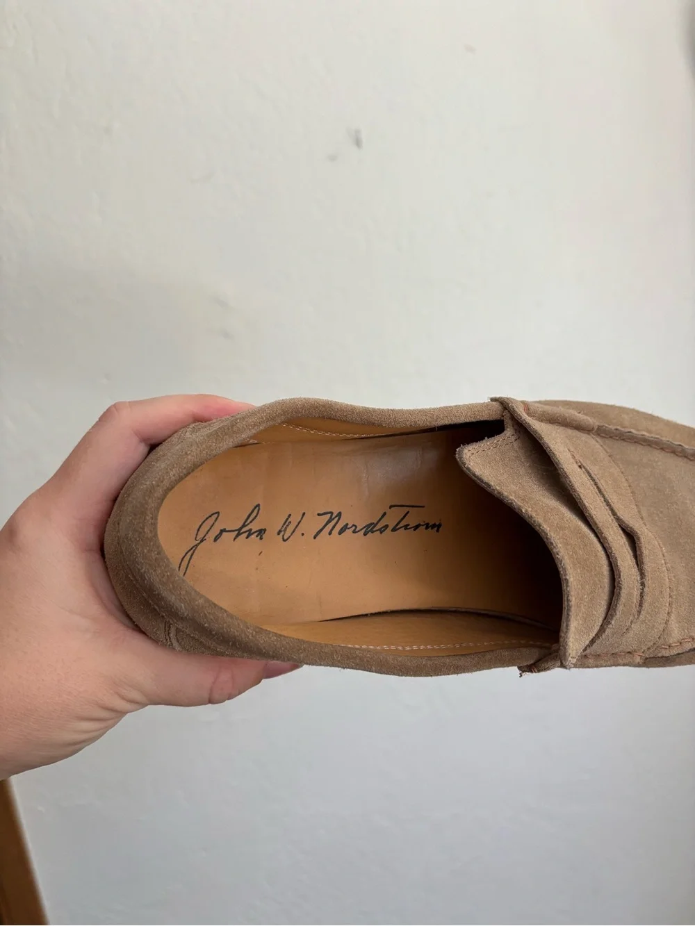John W. Nordstrom Taupe Suede Penny Loafers